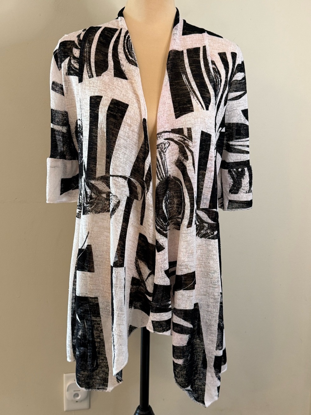 Violet Ruby short sleeve cardigan artsy black white semi sheer SZ SM
